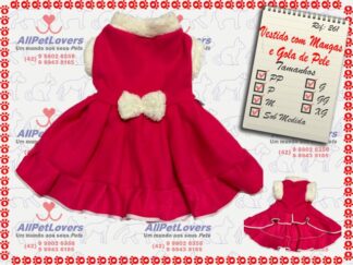 Vestido com Mangas e Gola de Pele